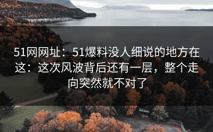 51网网址:51爆料没人细说的地方在这:这次风波背后还有一层,整个走向突然就不对了